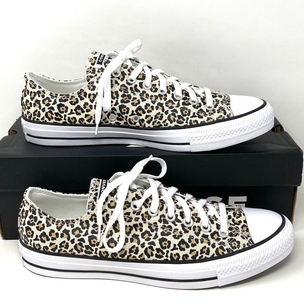 💖MEGA SALE💖Converse Ctas OX Men's Low Top Black White Leopard Canvas 166260F - Picture 2 of 10
